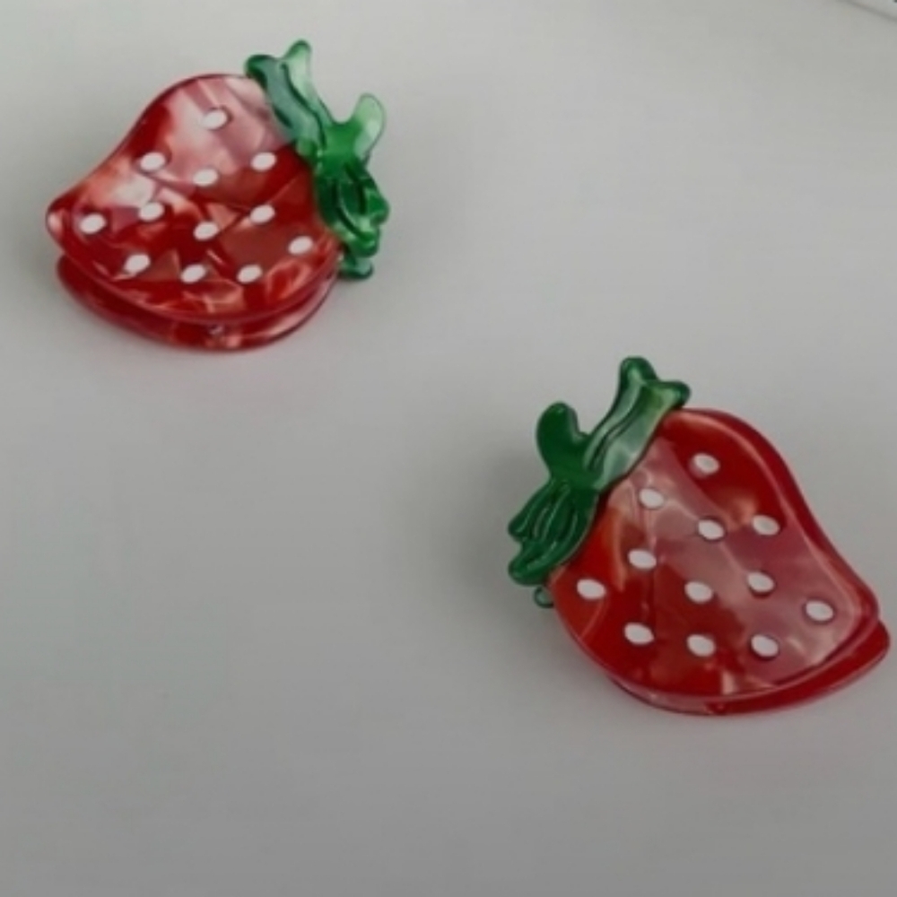 Strawberry Hair Clips - Red and Green NWT
